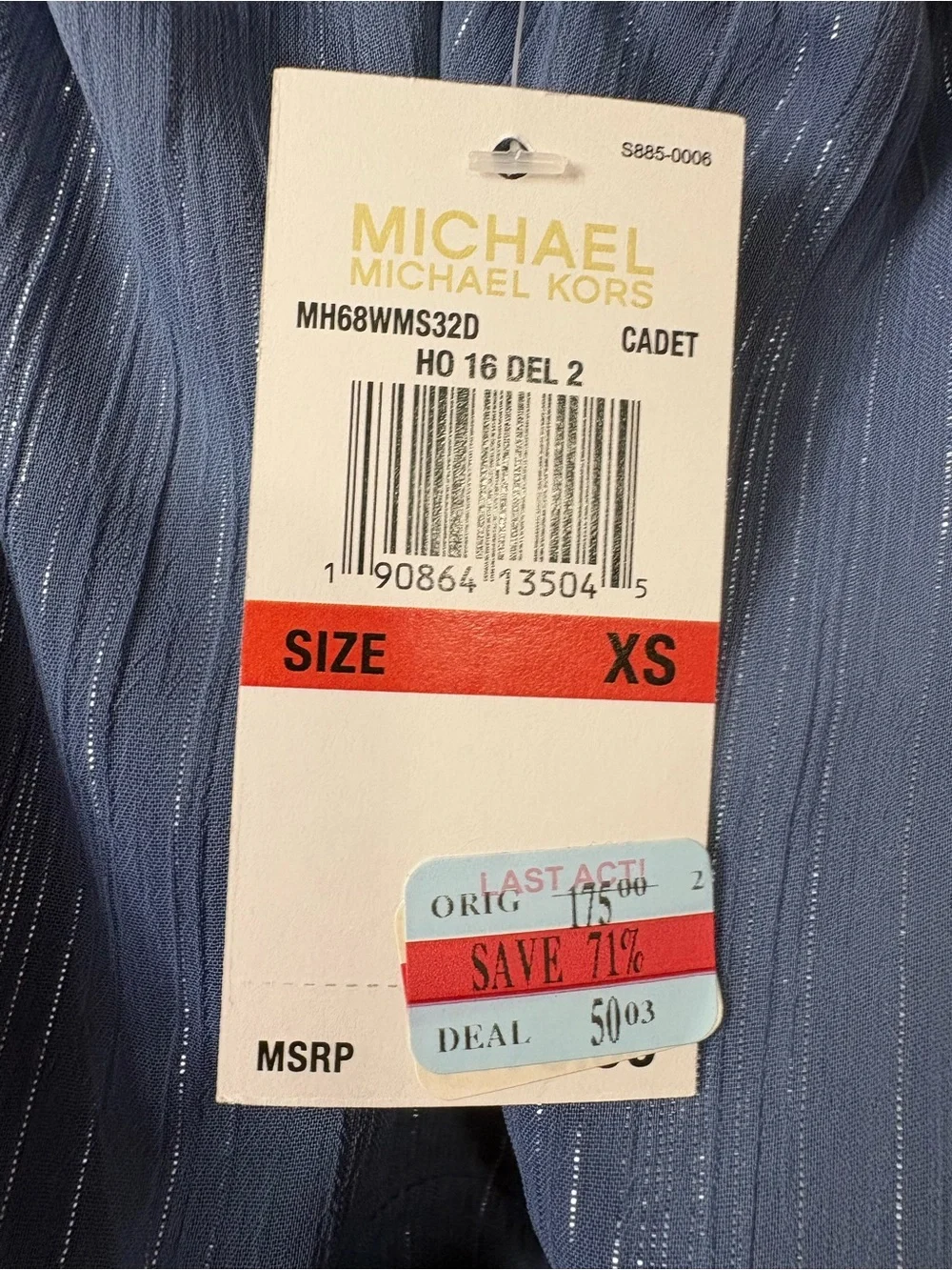 Michael Kors Slate Blue Metallic-Striped Maxi strapless Dress XS